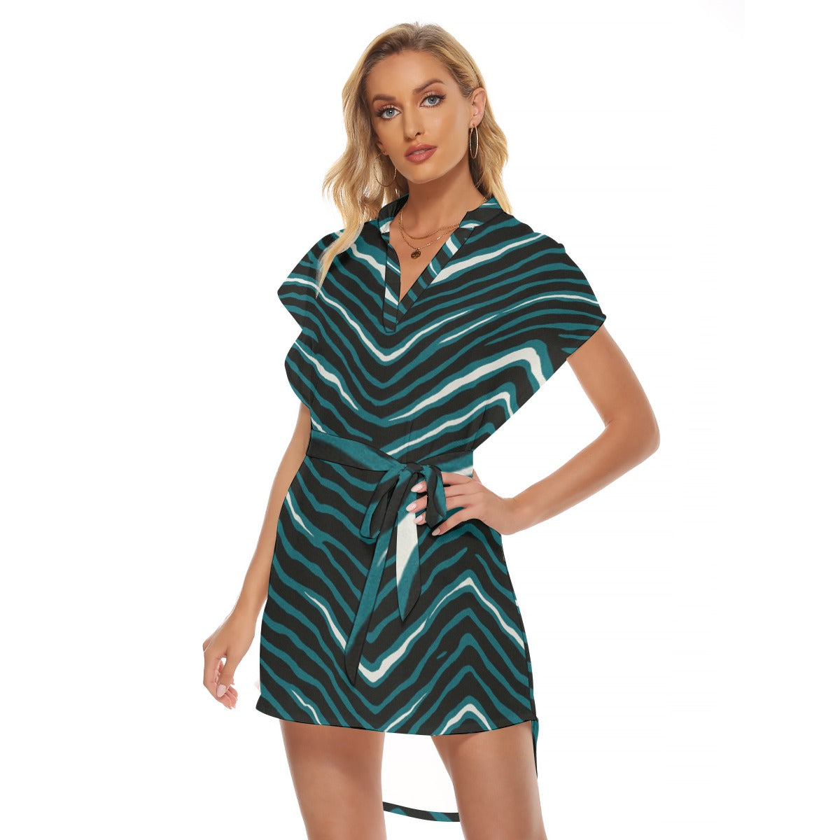 Philadelphia Football Game Day All-Over Print Women's Stand-up Collar Casual Dress With Belt