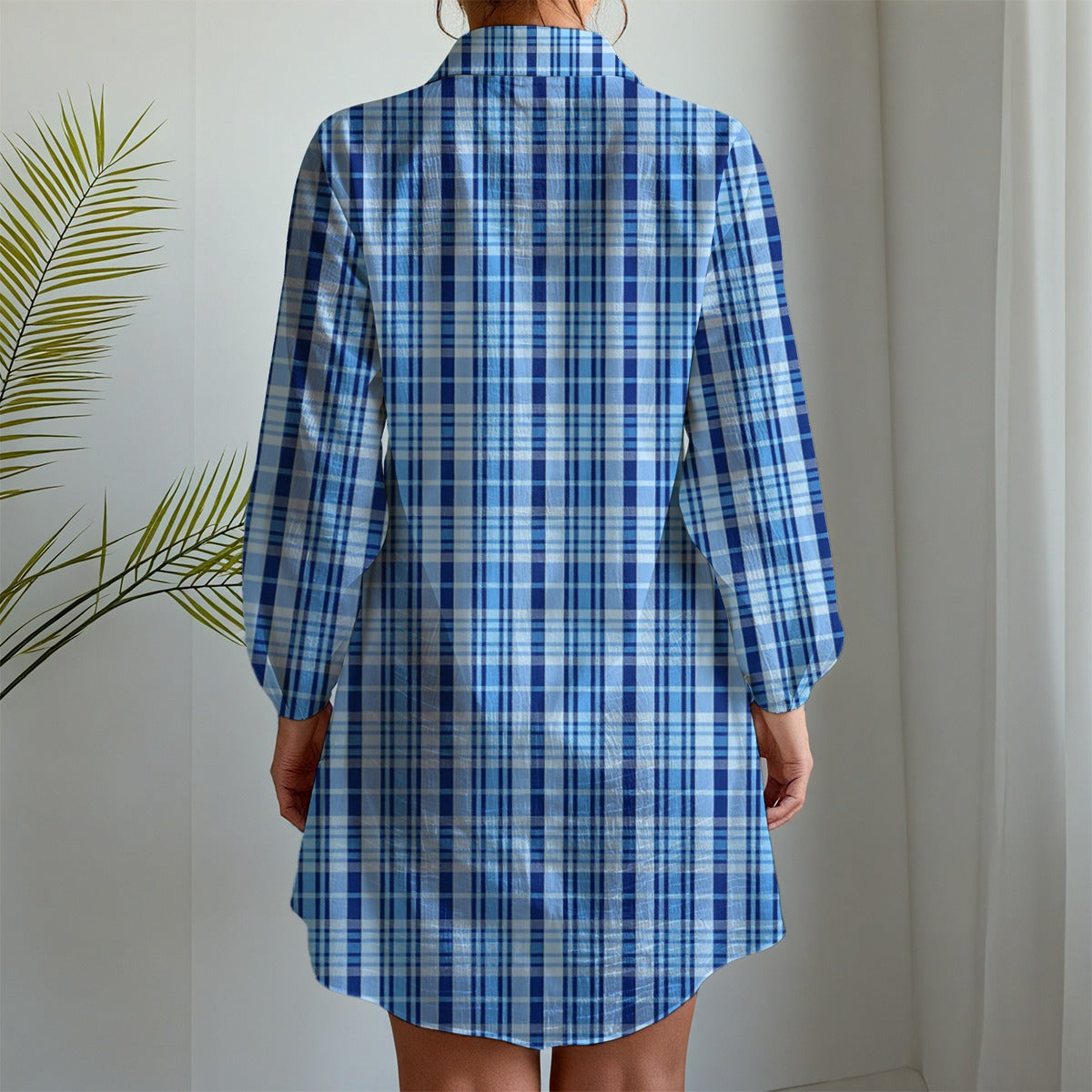 North Carolina Tartan Plaid Tar Heels Blue Women's Long Sleeve Shirt Dress