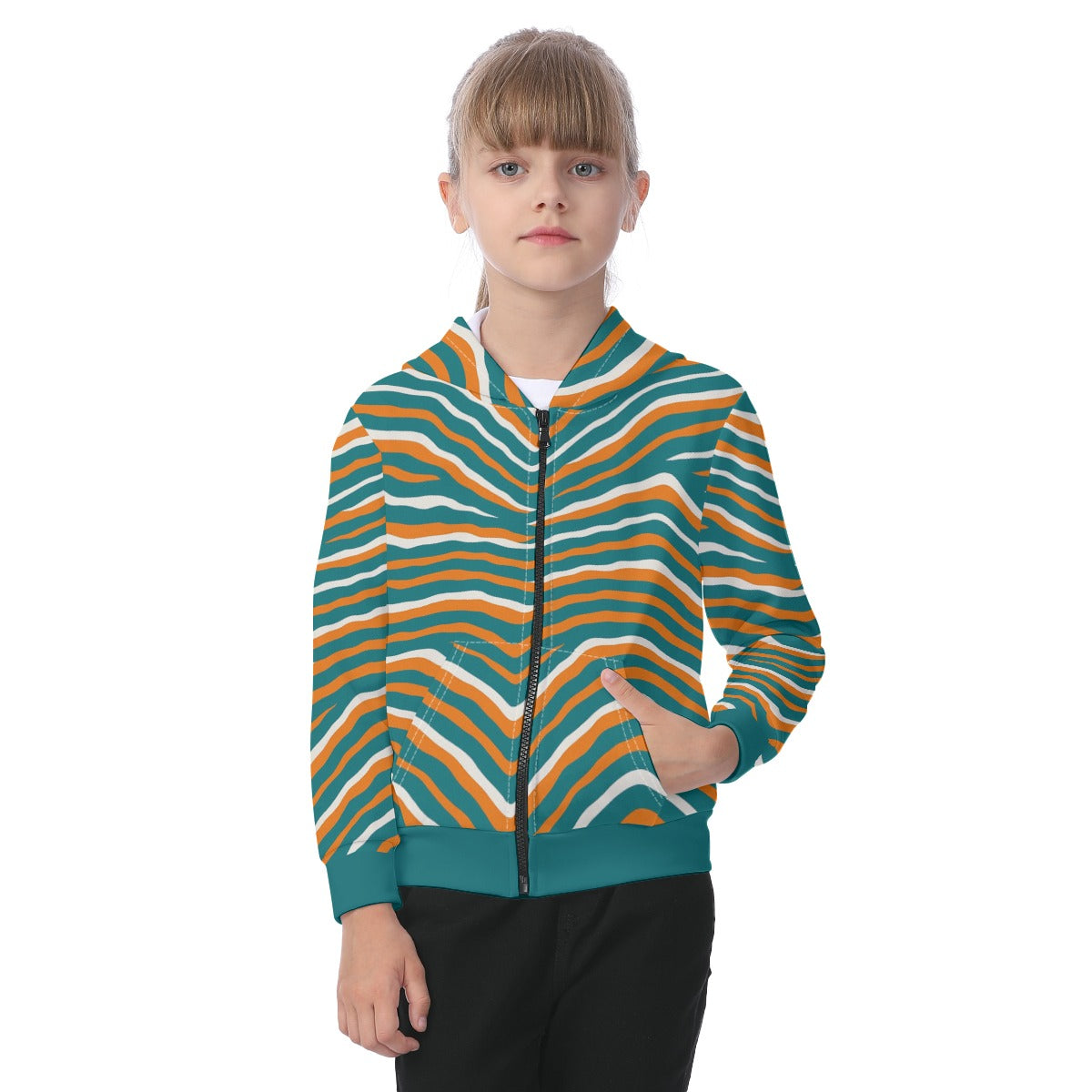 Miami Football Game Day All-Over Print Kid's Zip-up Hoodie With Patch Pocket