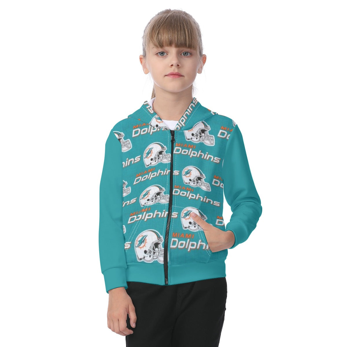 Miami Football Game Day All-Over Print Kid's Zip-up Hoodie With Patch Pocket