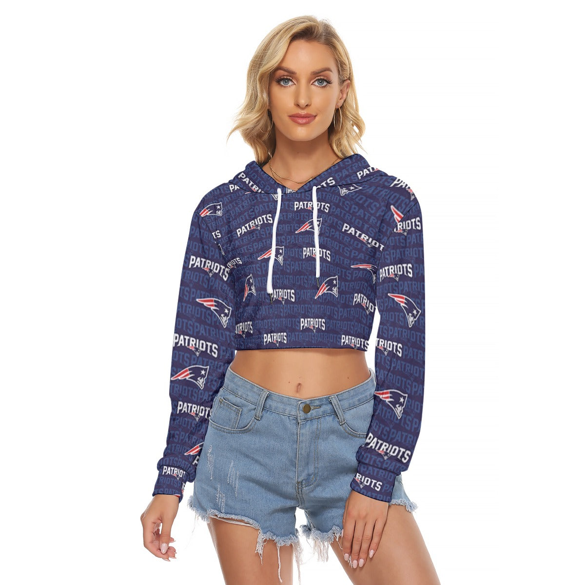 New England Football Game Day All-Over Print Women's Crop Top Hoodie|Velvet