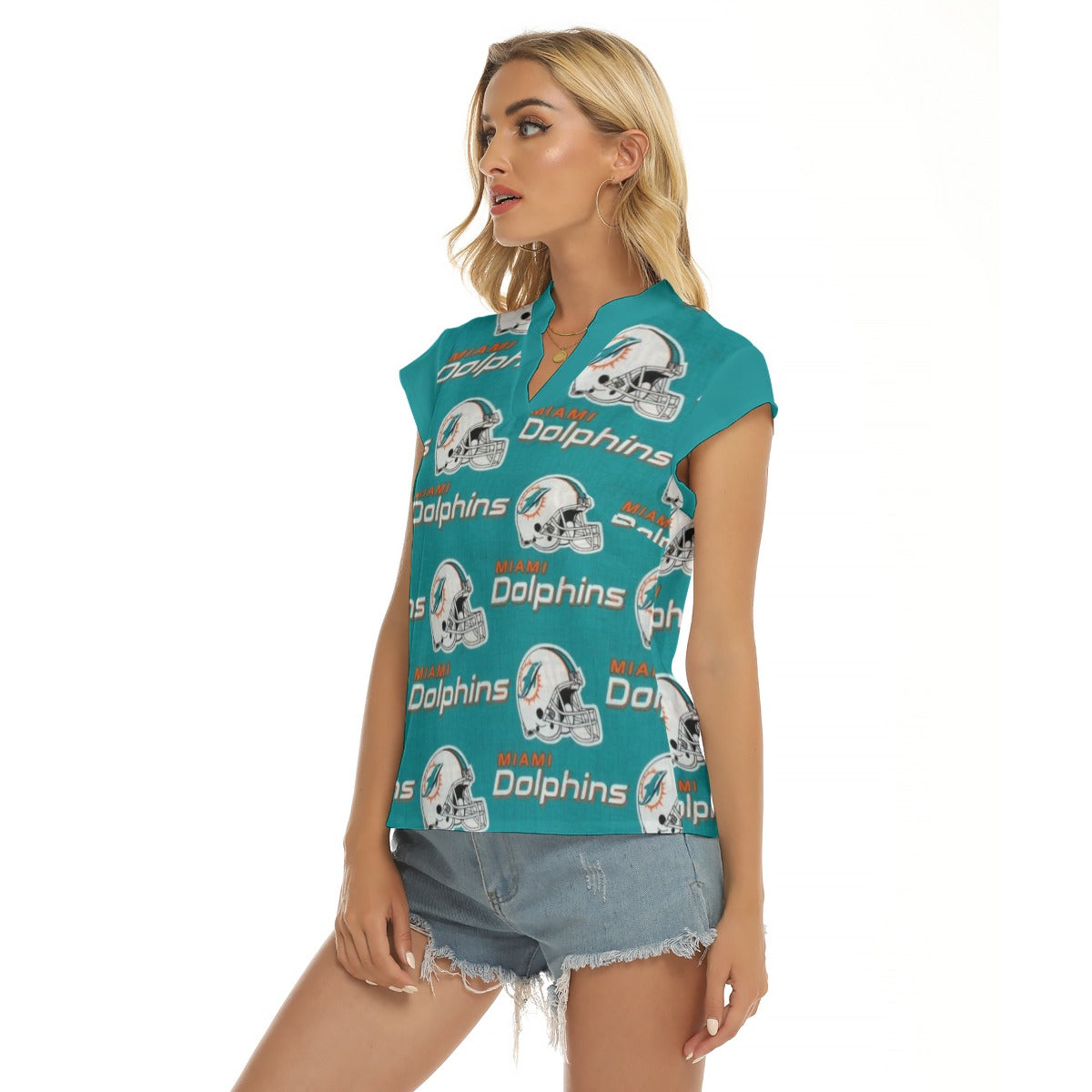 Miami Football Game Day All-Over Print Women's Stacked V-neck Short Sleeve Blouse