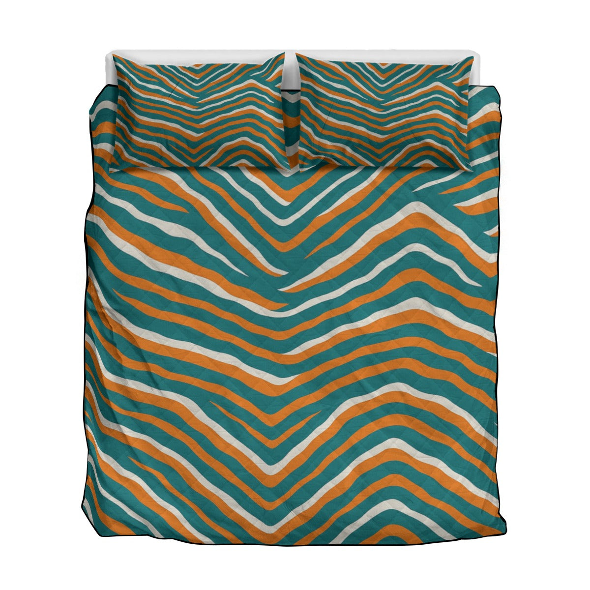 Miami Football Game Day Quilt & Pillow Cases With Edge-wrapping Strips