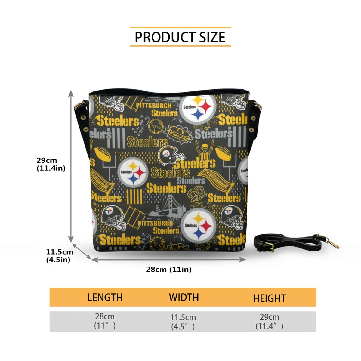 Pittsburgh Steelers Minimalist Square Crossbody Bucket Bag