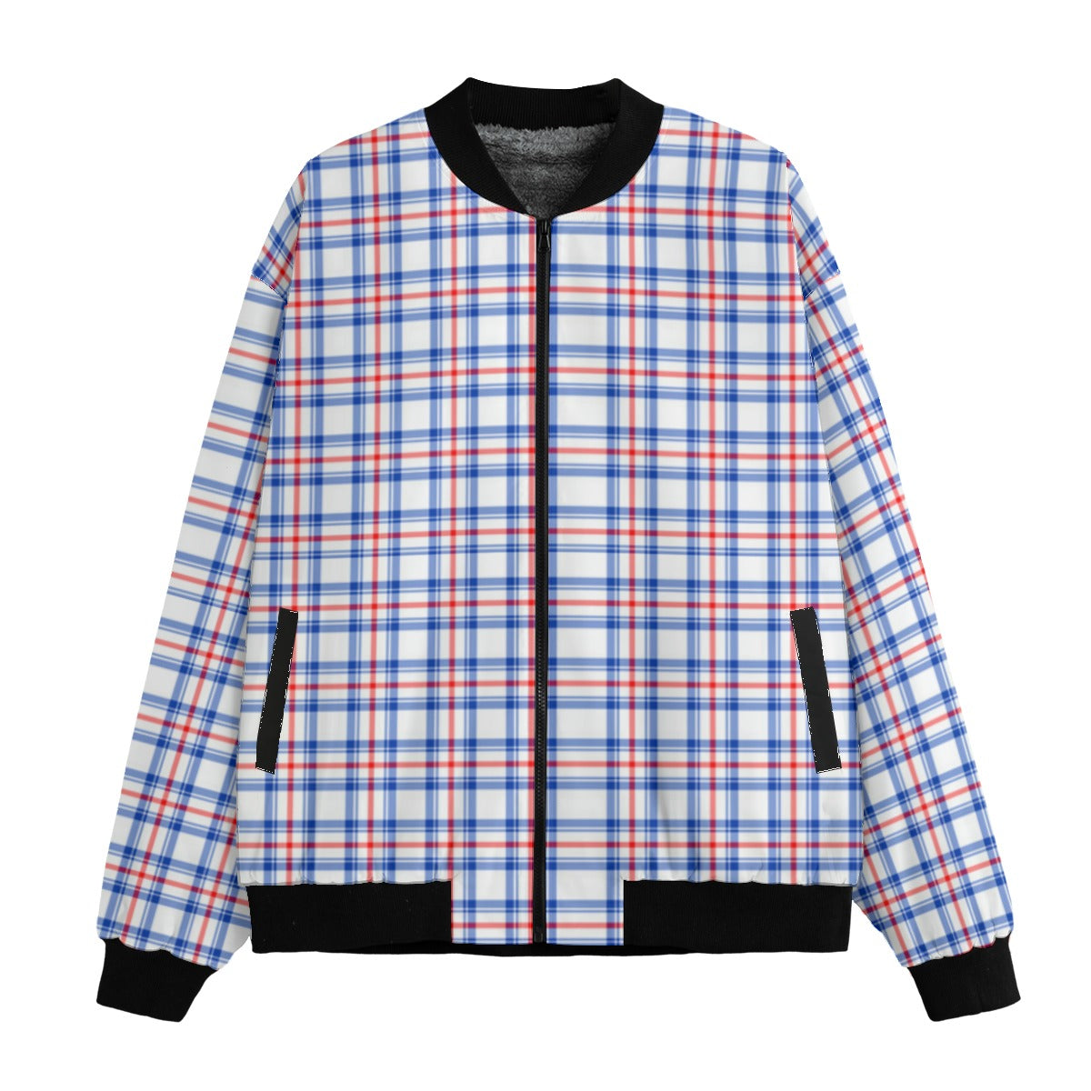 Fraser – red, blue and white tartan Fleece Bomber Jacket