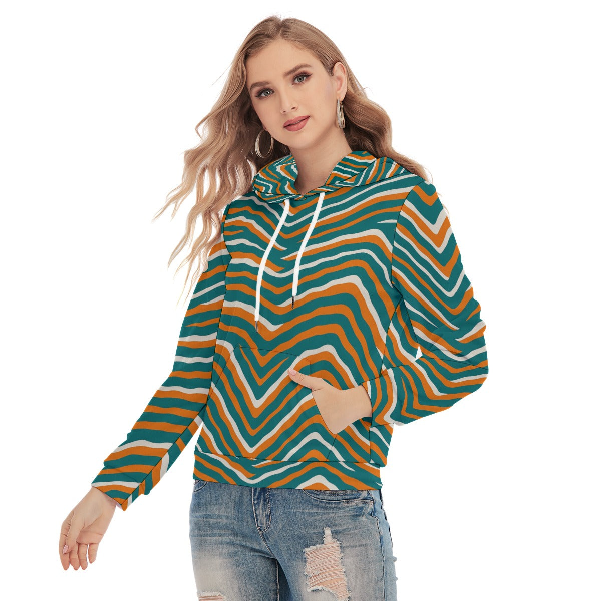 Miami Football Game Day All-Over Print Women's Slim Pullover Hoodie