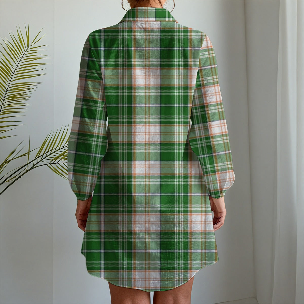 Miami Tartan Plaid Hurricanes Women's Long Sleeve Shirt Dress