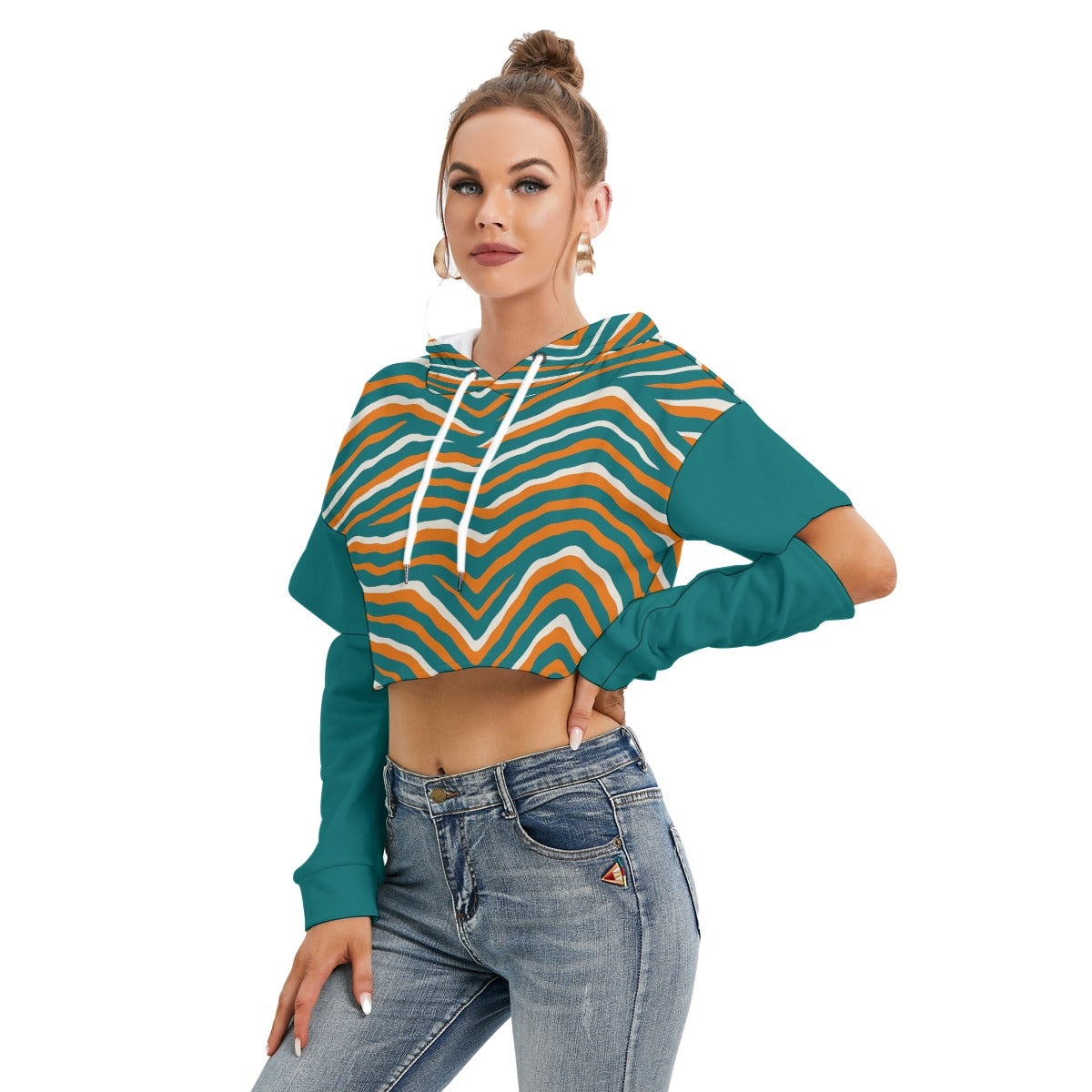 Miami Football Game Day All-Over Print Women's Heavy Fleece Hoodie With Hollow Out Sleeve