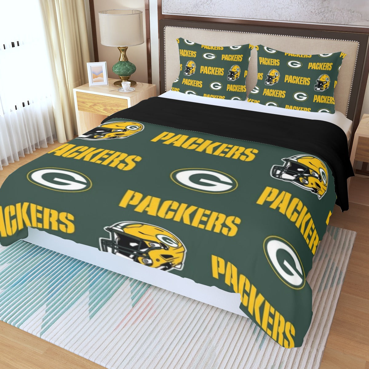 Green Bay Football Game Day Three Piece Duvet Bedding Set