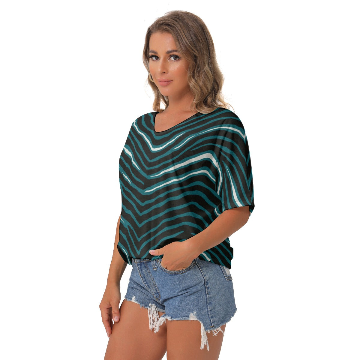 Philadelphia Football Game Day All-Over Print Women's Bat Sleeves V-Neck Blouse