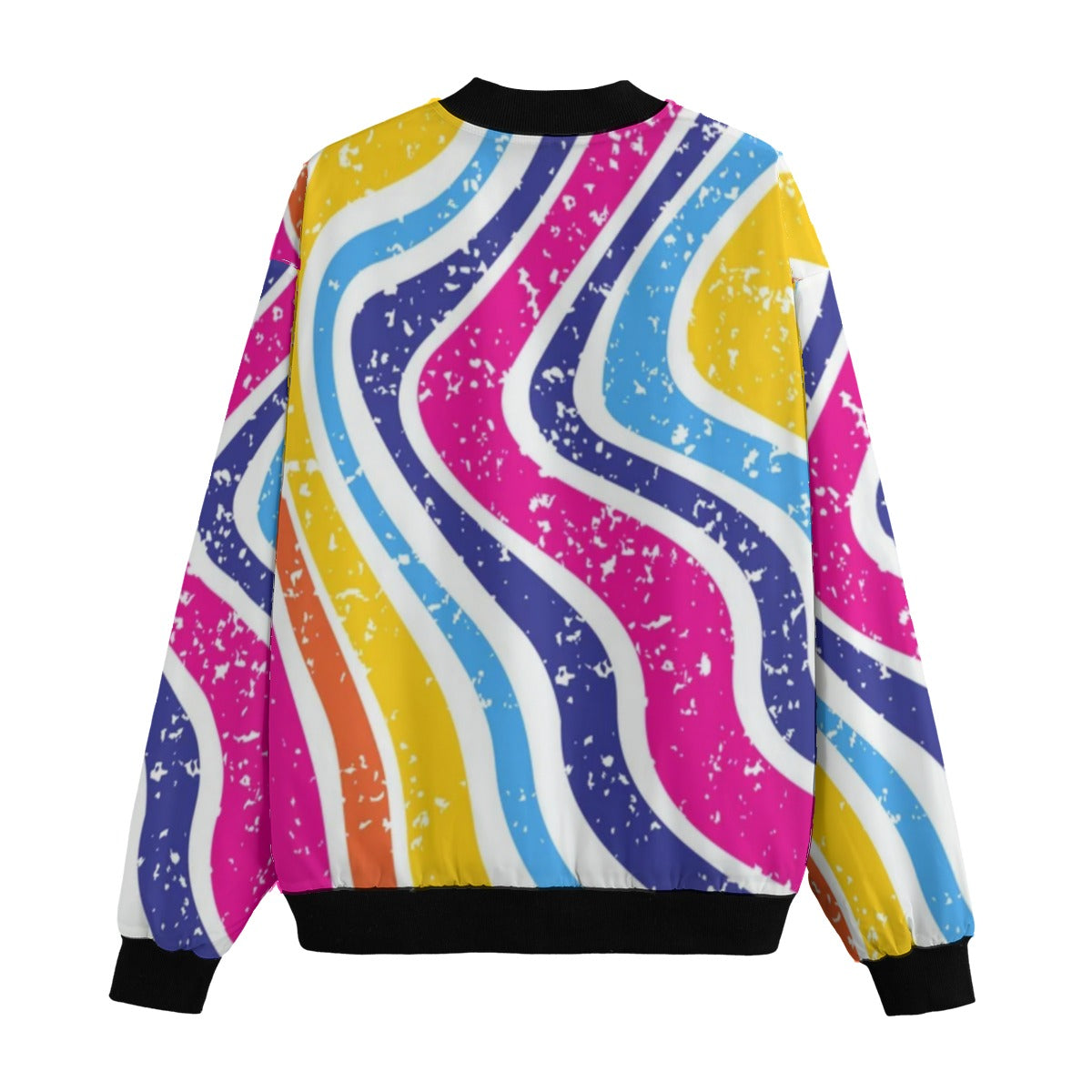 Spray Paint Drips Colorful Striped Fleece Bomber Jacket – Urban Streetwear with Graffiti Vibes