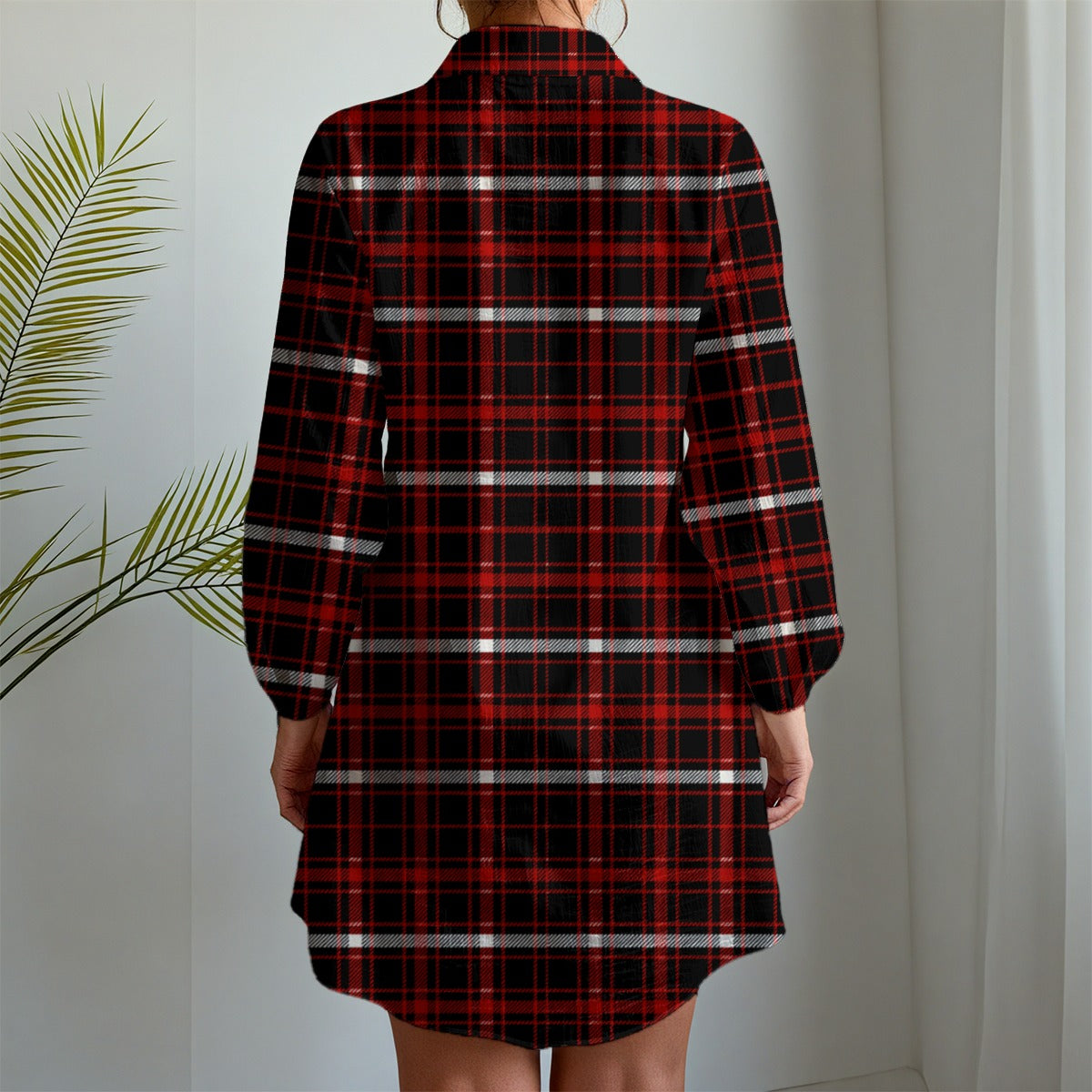 Nebraska Tartan Plaid Cornhuskers Women's Long Sleeve Shirt Dress