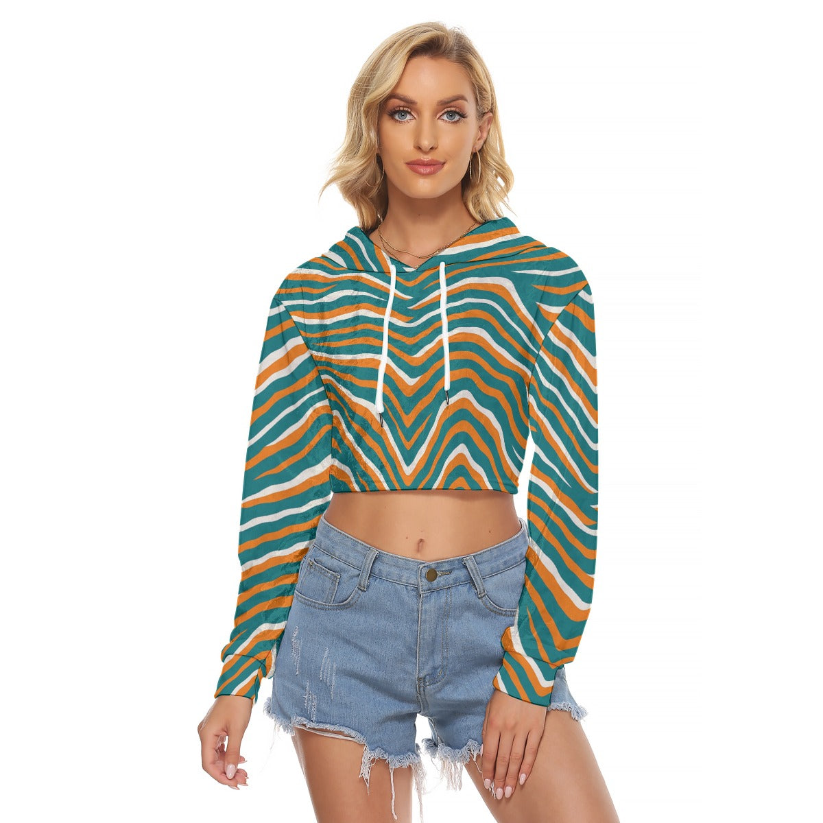 Miami Football Game Day All-Over Print Women's Crop Top Hoodie|Velvet