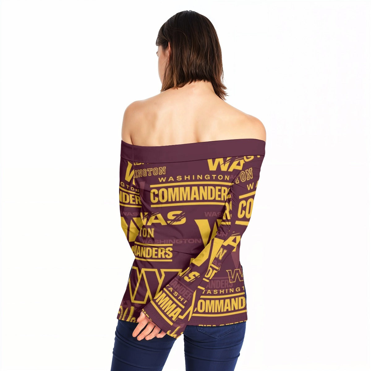 Washington Commanders Women Off-Shoulder Long Sleeve Top