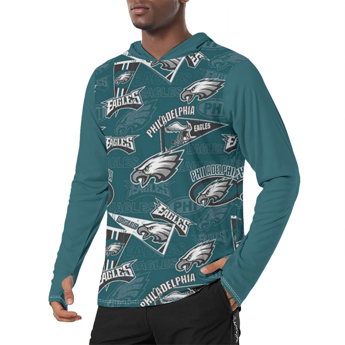 Philadelphia Football Game Day All-Over Print Men's Sunscreen Sports Hoodie With Thumb Holes