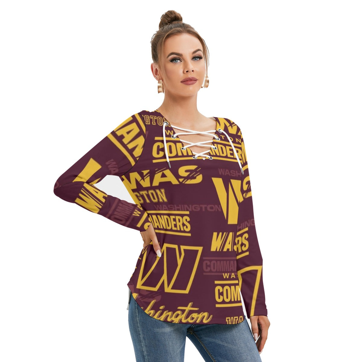 Washington Commanders Women's Long Sleeve Neckline Tie Sweatshirt