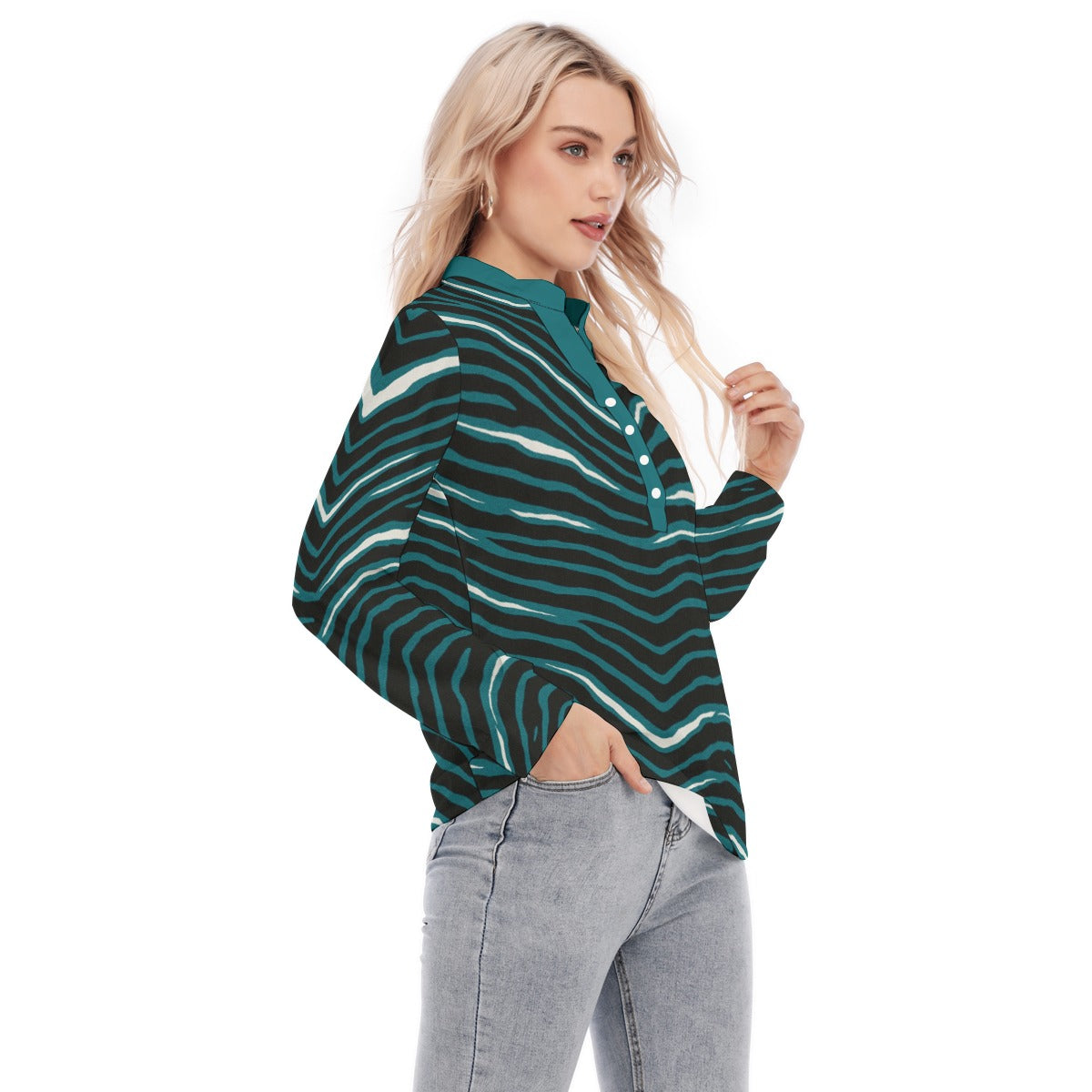 Philadelphia Football Game Day All-Over Print Women's Long Sleeve Blouse With Button Closure