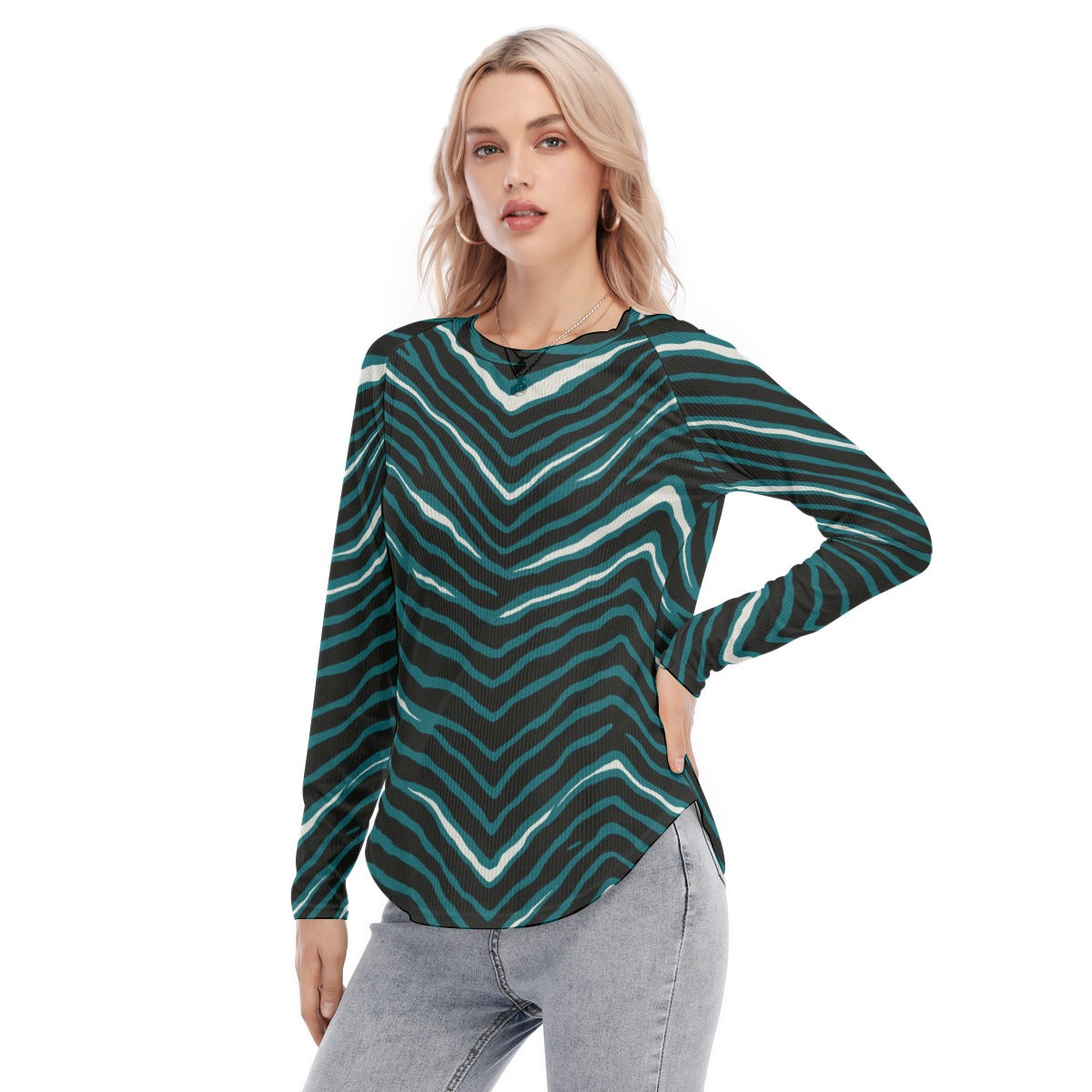 Philadelphia Football Game Day All-Over Print Women's Raglan Sleeves U-Shaped Hem Long Sleeves Blouse