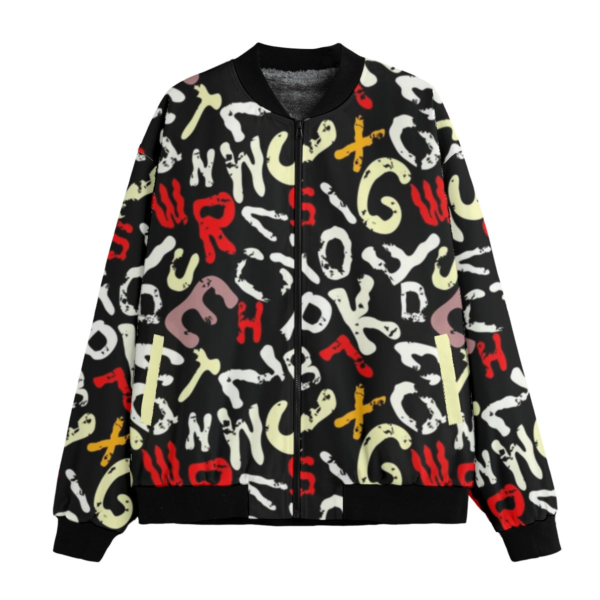 Graffiti Explosion Grunge Colored Letters Fleece Bomber Jacket – Bold Urban Streetwear