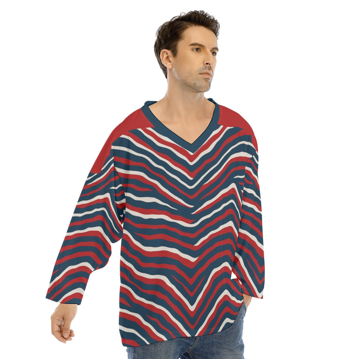 New England Football Game Day All-Over Print Men's V-neck Ice Hockey Jersey