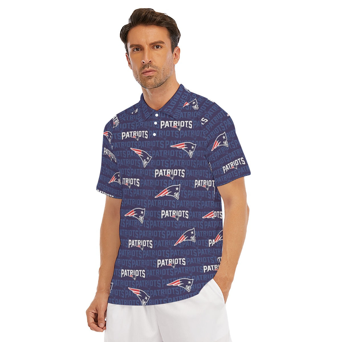 New England Football Game Day All-Over Print Men's Short Sleeve Polo Shirt With Button Closure