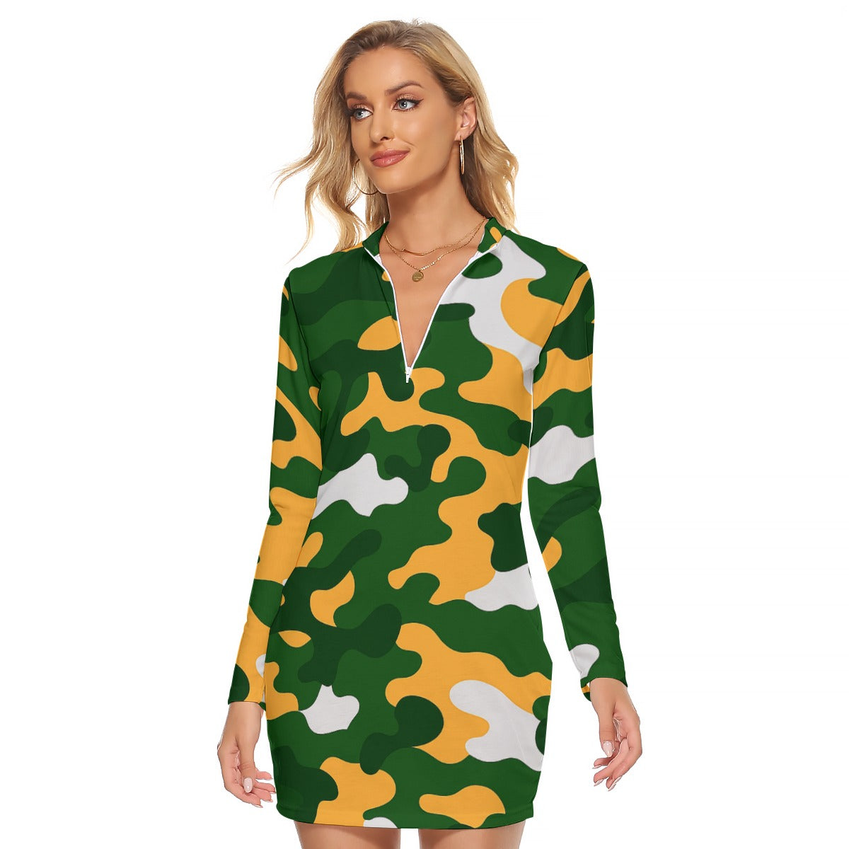 Green Bay Football Game Day All-Over Print Women's Zip Front Tight Dress
