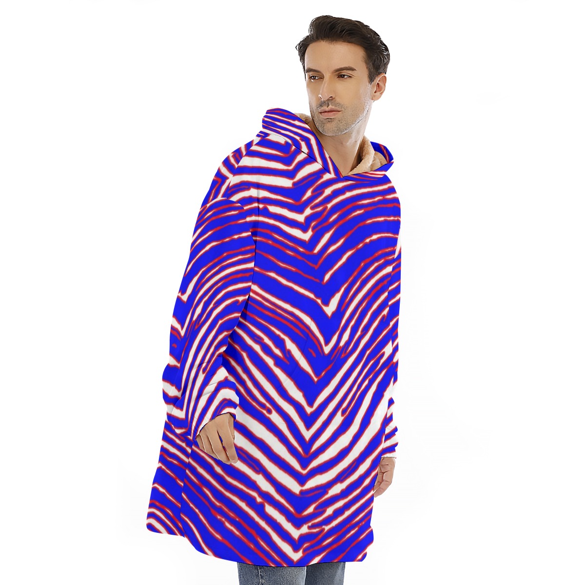 Buffalo Bills Zubaz Unisex Sherpa Fleece Hoodie Blanket