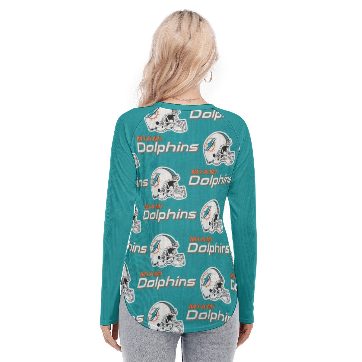 Miami Football Game Day All-Over Print Women's Raglan Sleeves U-Shaped Hem Long Sleeves Blouse