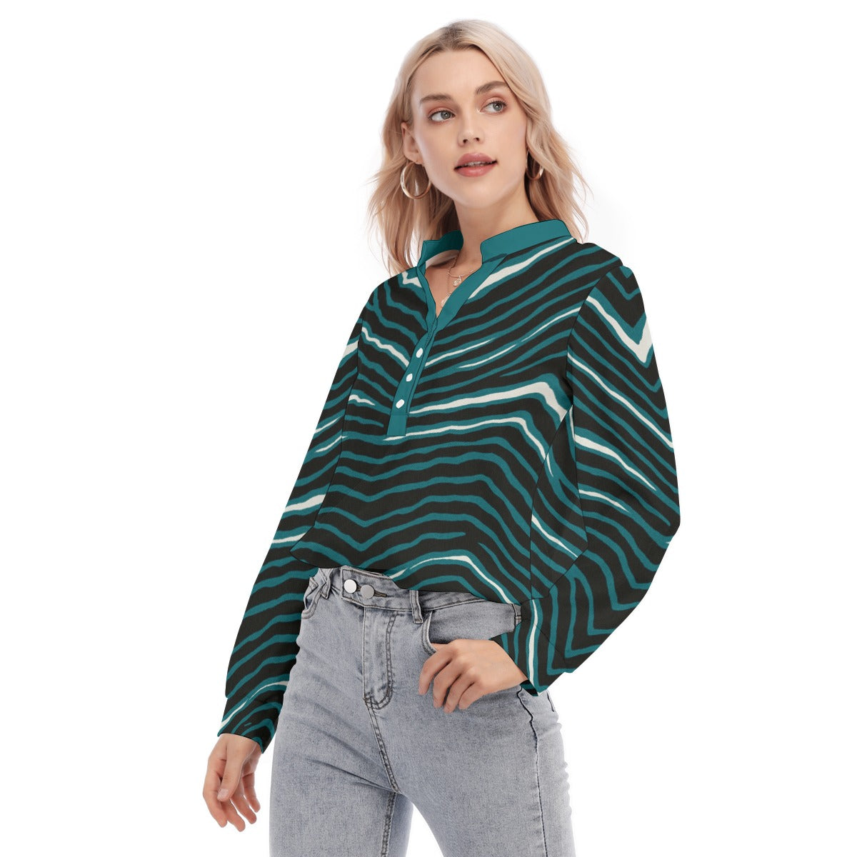Philadelphia Football Game Day All-Over Print Women's Long Sleeve Blouse With Button Closure