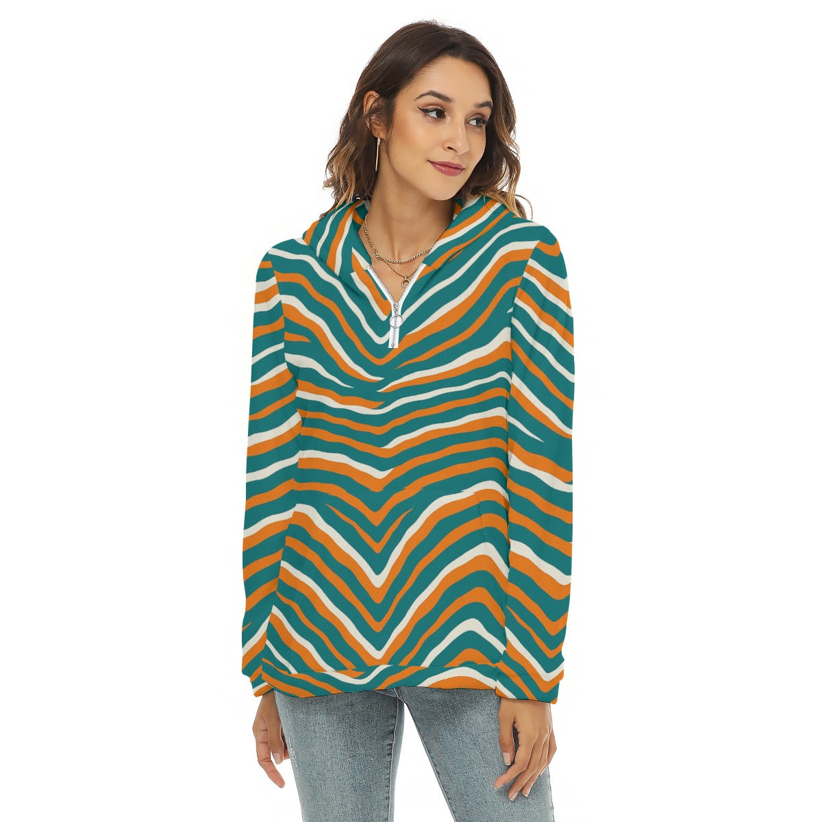 Miami Football Game Day All-Over Print Women's Borg Fleece Hoodie With Half Zip