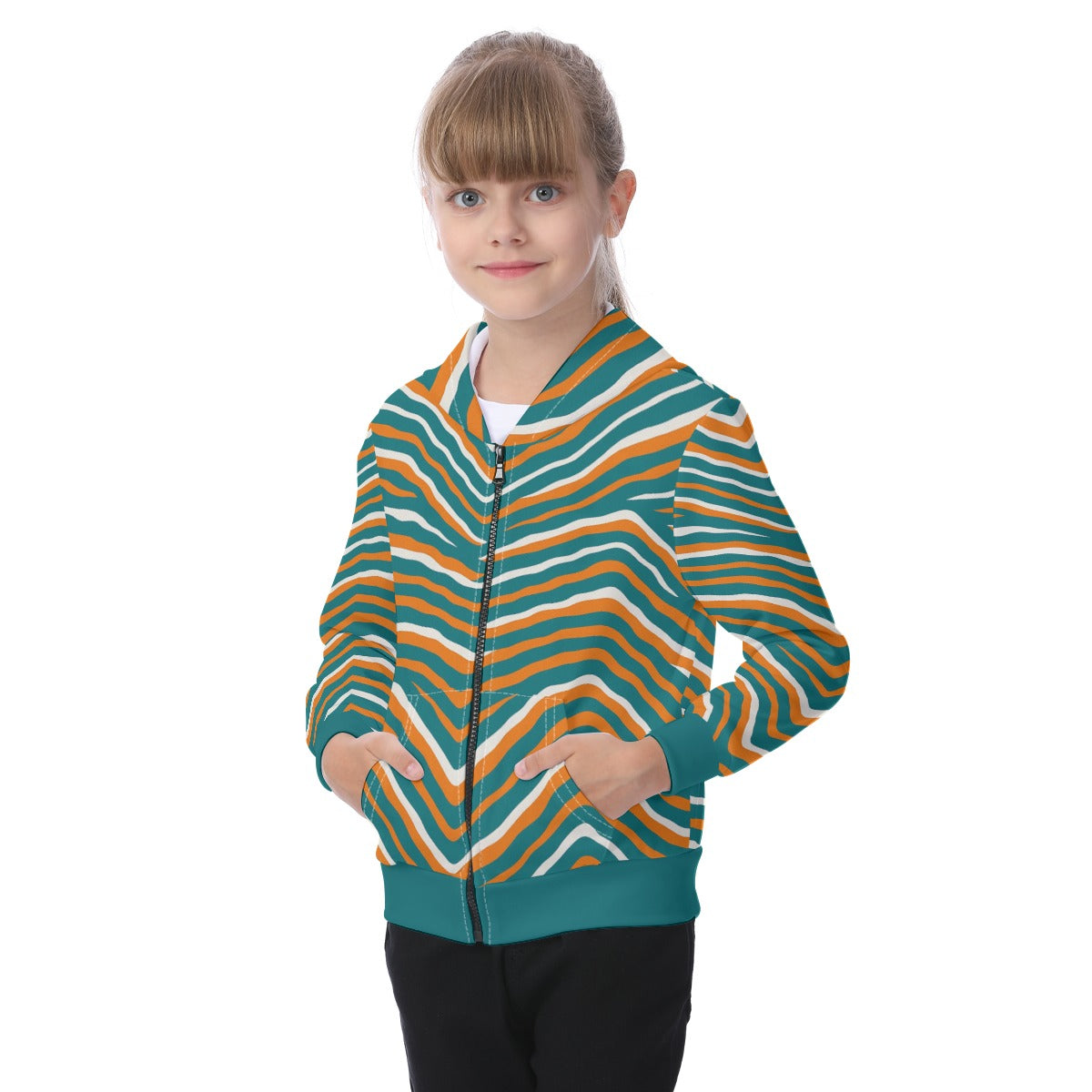 Miami Football Game Day All-Over Print Kid's Zip-up Hoodie With Patch Pocket