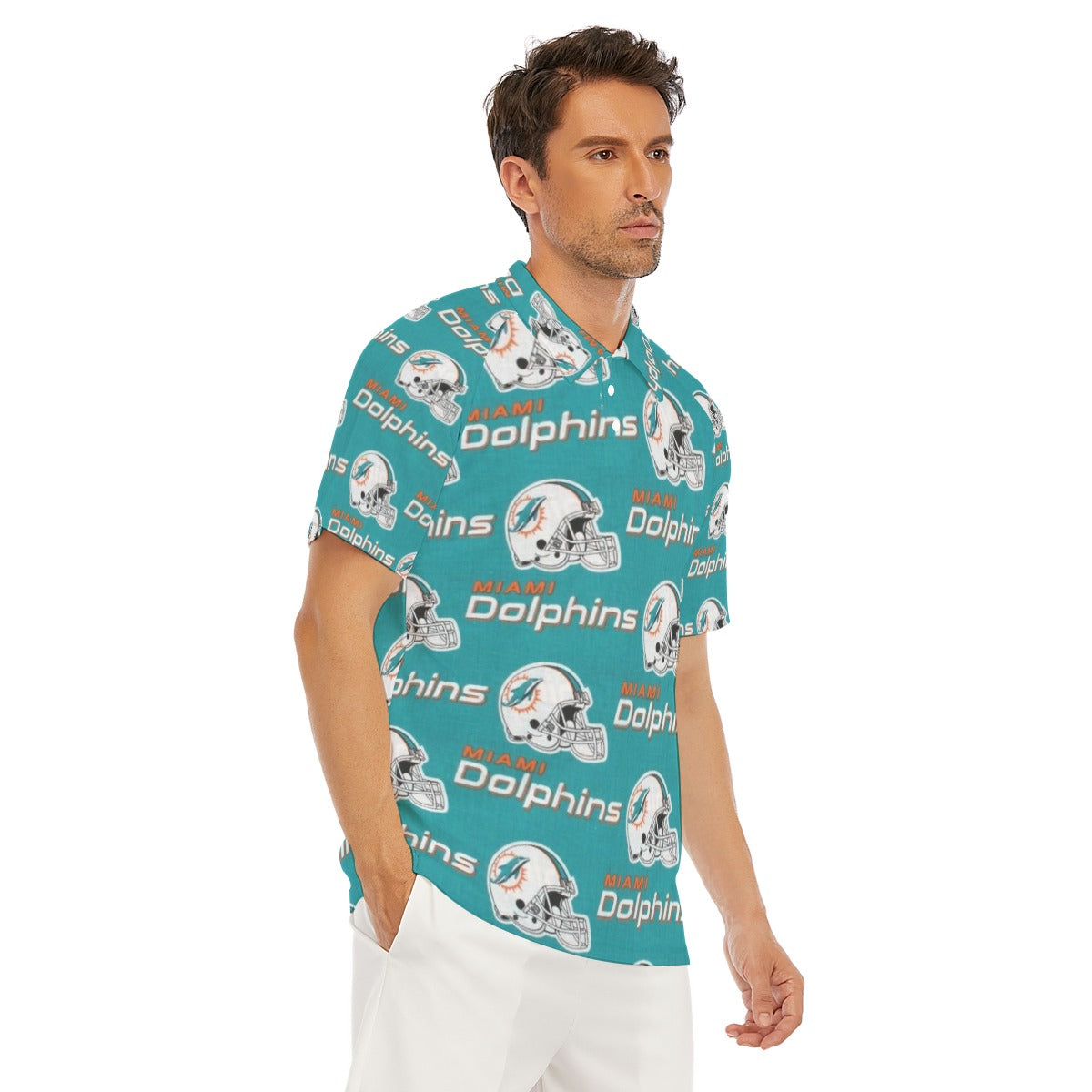 Miami Football Game Day All-Over Print Men's Short Sleeve Polo Shirt With Button Closure