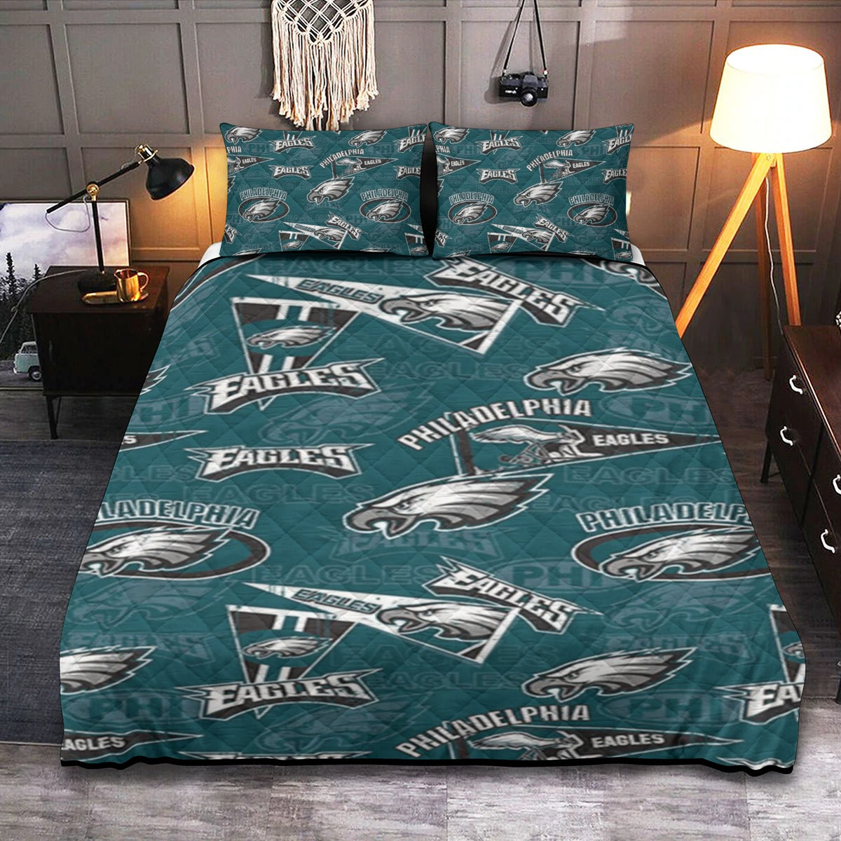 Philadelphia Football Game Day Quilt & Pillow Cases With Edge-wrapping Strips