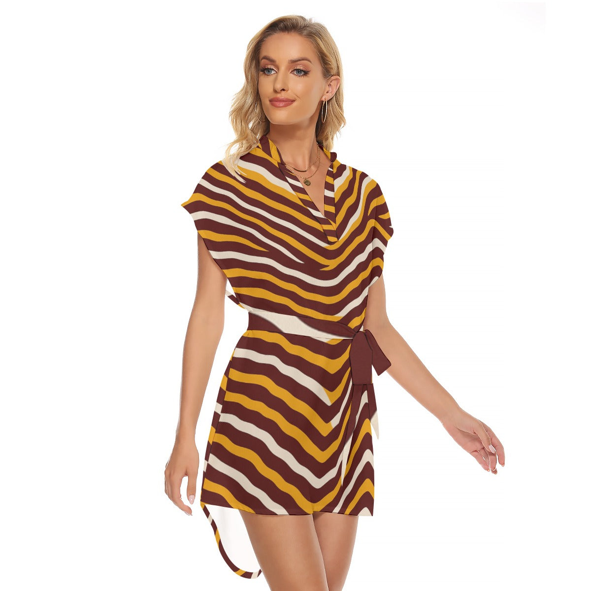 Washington Commanders Women's Stand-up Collar Casual Dress With Belt
