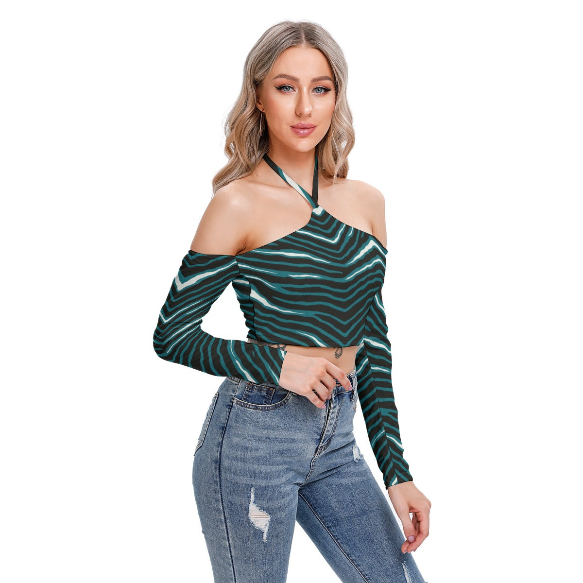 Philadelphia Football Game Day All-Over Print Women's Halter Lace-up Top
