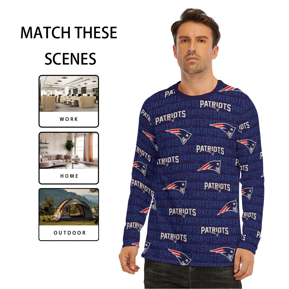 New England Football Game Day All-Over Print Long Sleeve T-Shirt | 190GSM Cotton