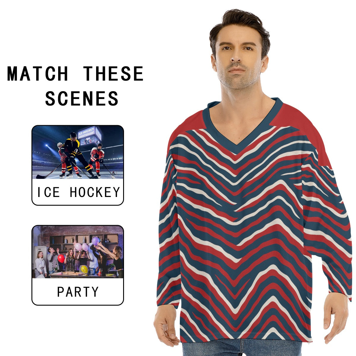 New England Football Game Day All-Over Print Men's V-neck Ice Hockey Jersey