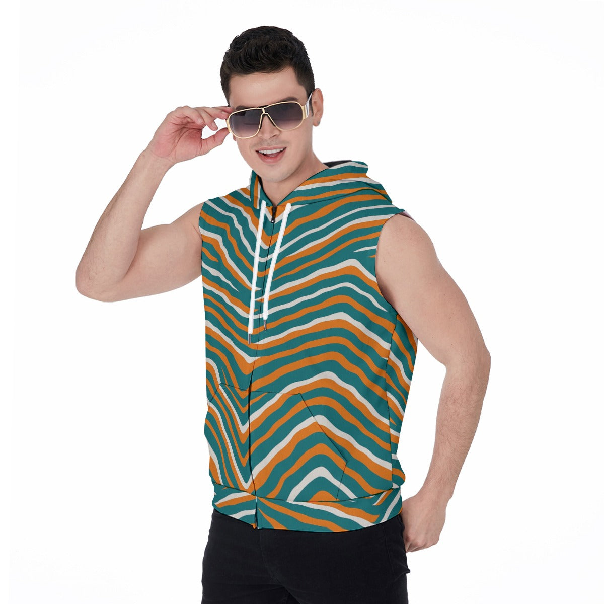 Miami Football Game Day All-Over Print Men's Zipper-Up Sleeveless Hoodie