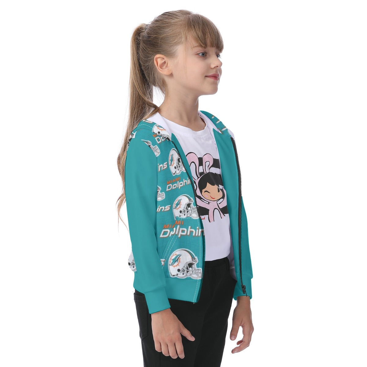 Miami Football Game Day All-Over Print Kid's Zip-up Hoodie With Patch Pocket