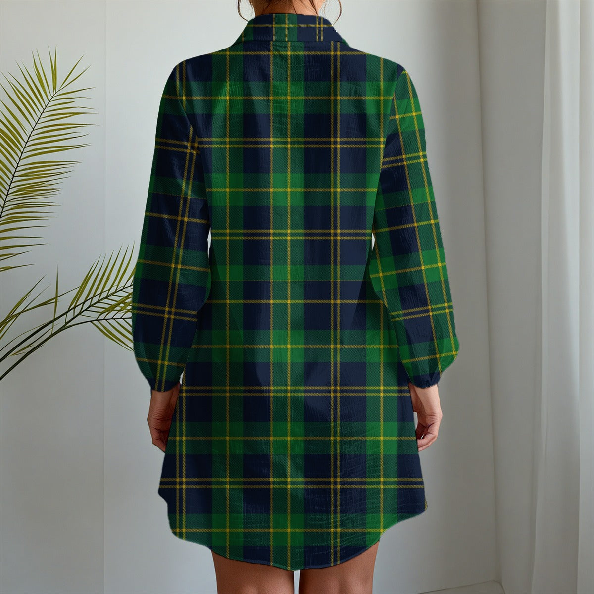 Notre Dame Tartan Plaid Fighting Irish Women's Long Sleeve Shirt Dress