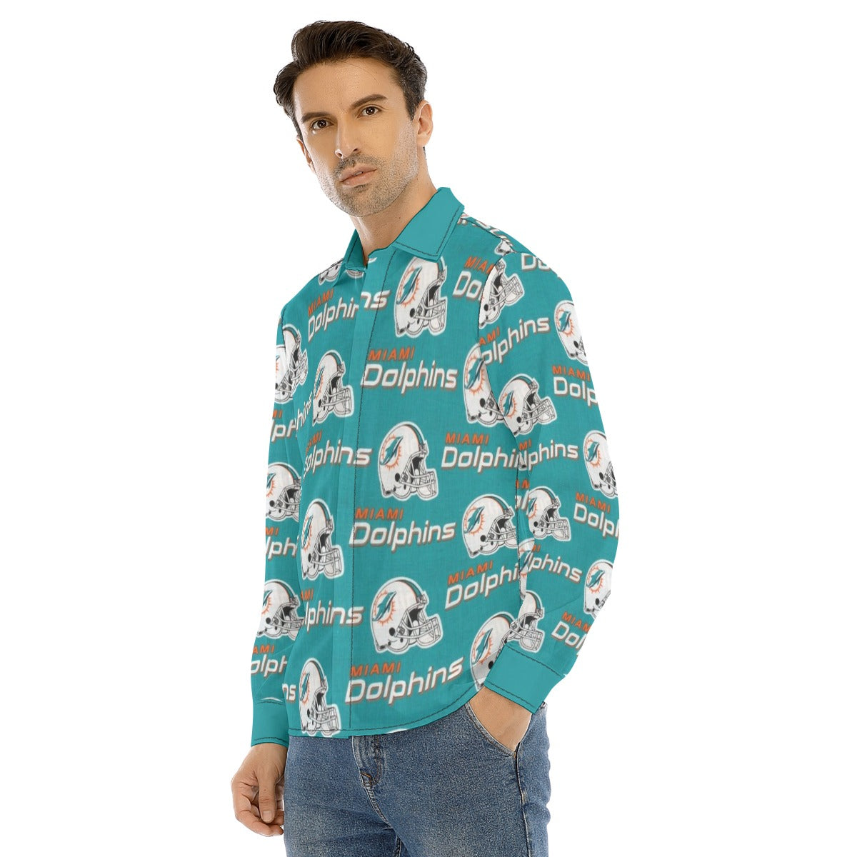 Miami Football Game Day All-Over Print Men's Lapel Collar Shirt With Concealed Placket