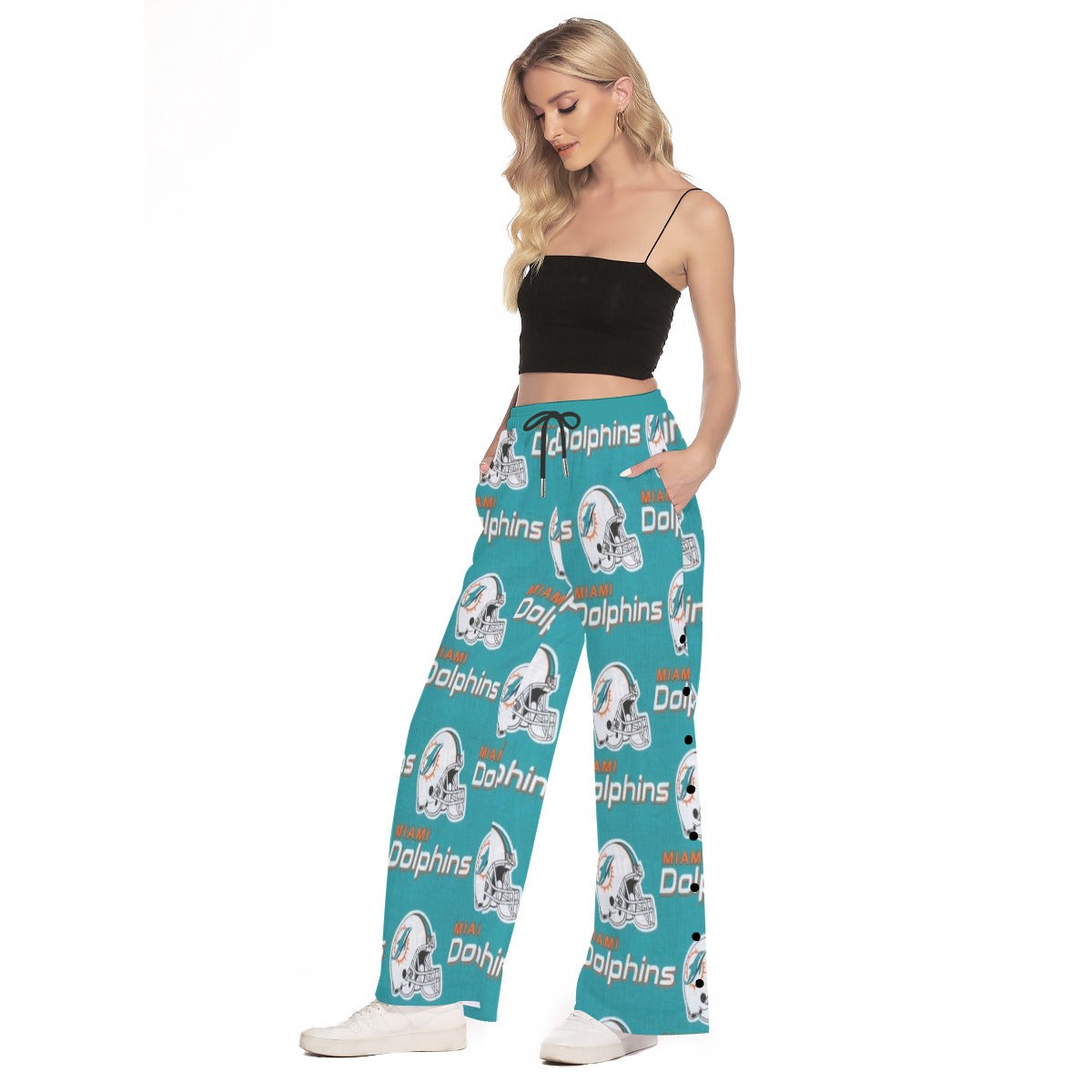 Miami Football Game Day All-Over Print Women's Side Slit Snap Button Trousers