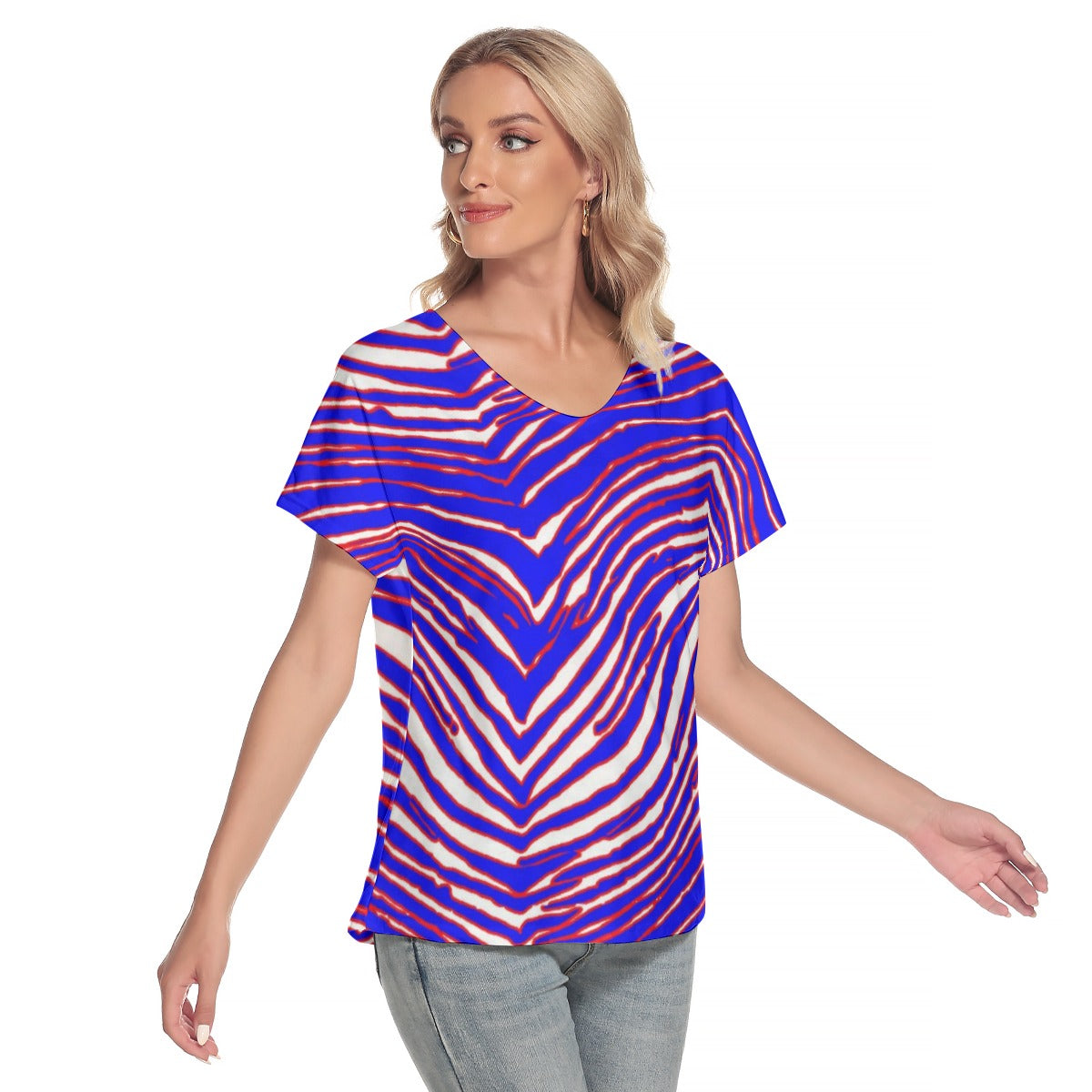 Buffalo Bills Zubaz Women's Loose V-neck Short Sleeve T-shirt