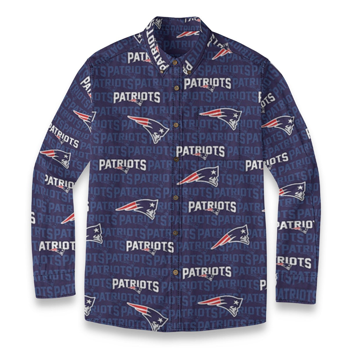 New England Football Game Day All-Over Print Men's Casual Lapel Long Sleeve Shirt|125GSM Cotton