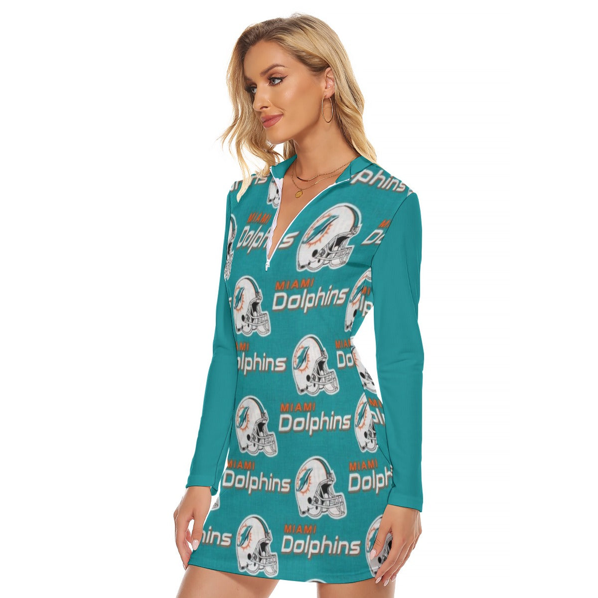 Miami Football Game Day All-Over Print Women's Zip Front Tight Dress