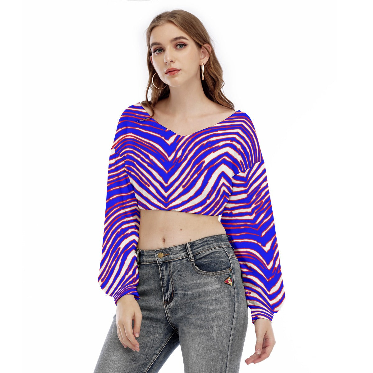 Buffalo Bills Zubaz Women's V-neck Long Sleeve Cropped Sweatshirt