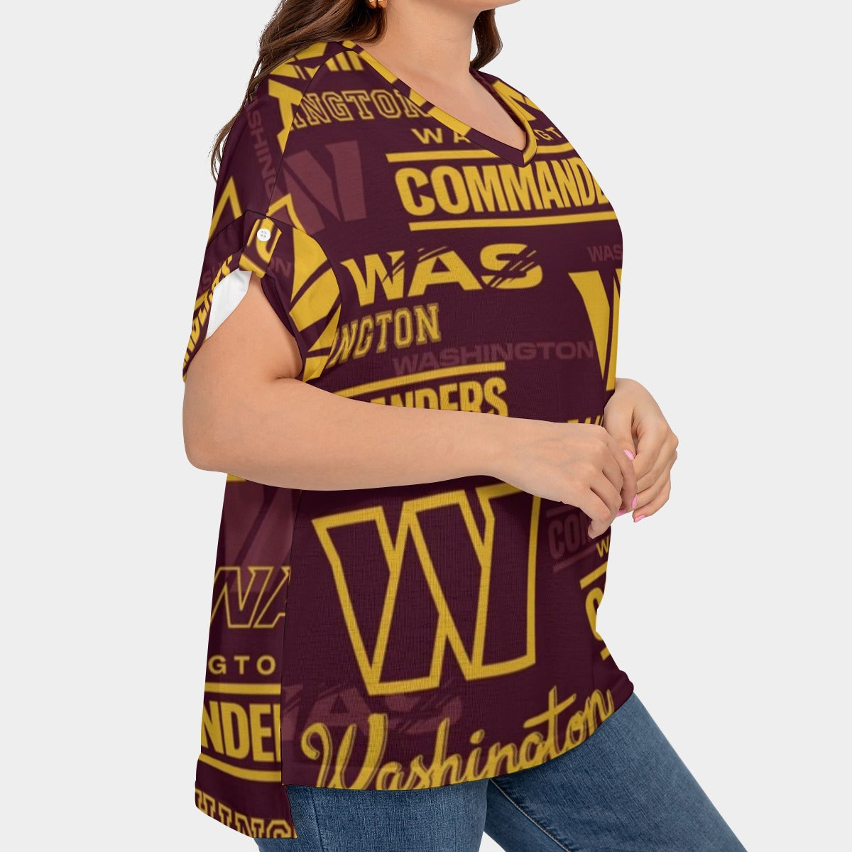 Washington Commanders Women's Drop-shoulder Short Sleeve T-shirt With Sleeve Loops(Plus Size)