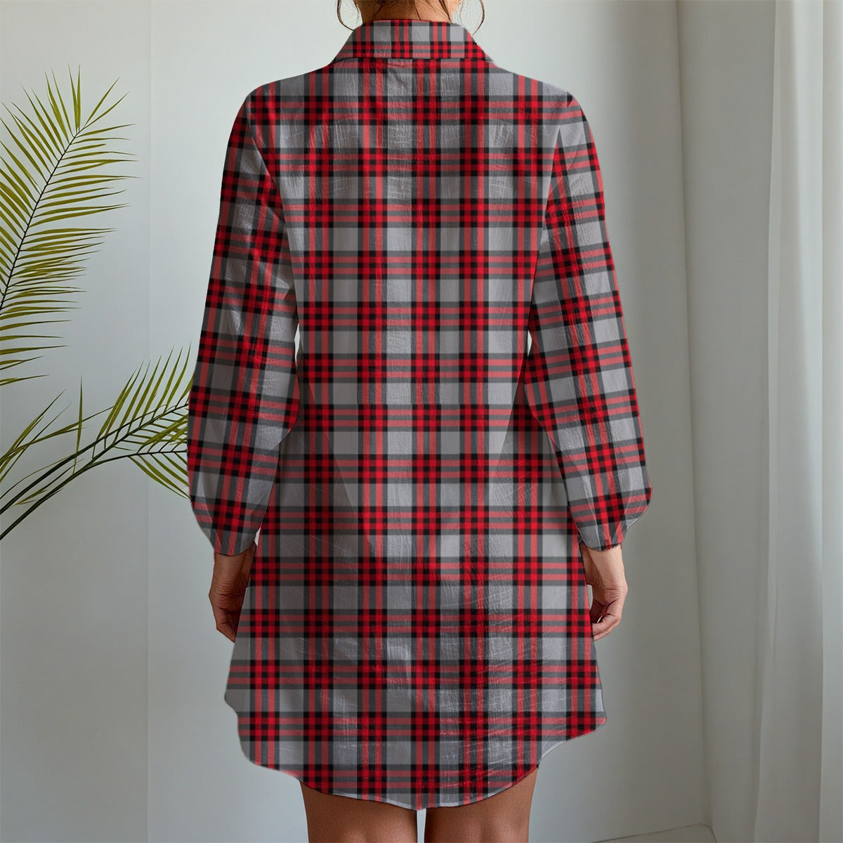 Ohio State Tartan Plaid Buckeyes Women's Long Sleeve Shirt Dress