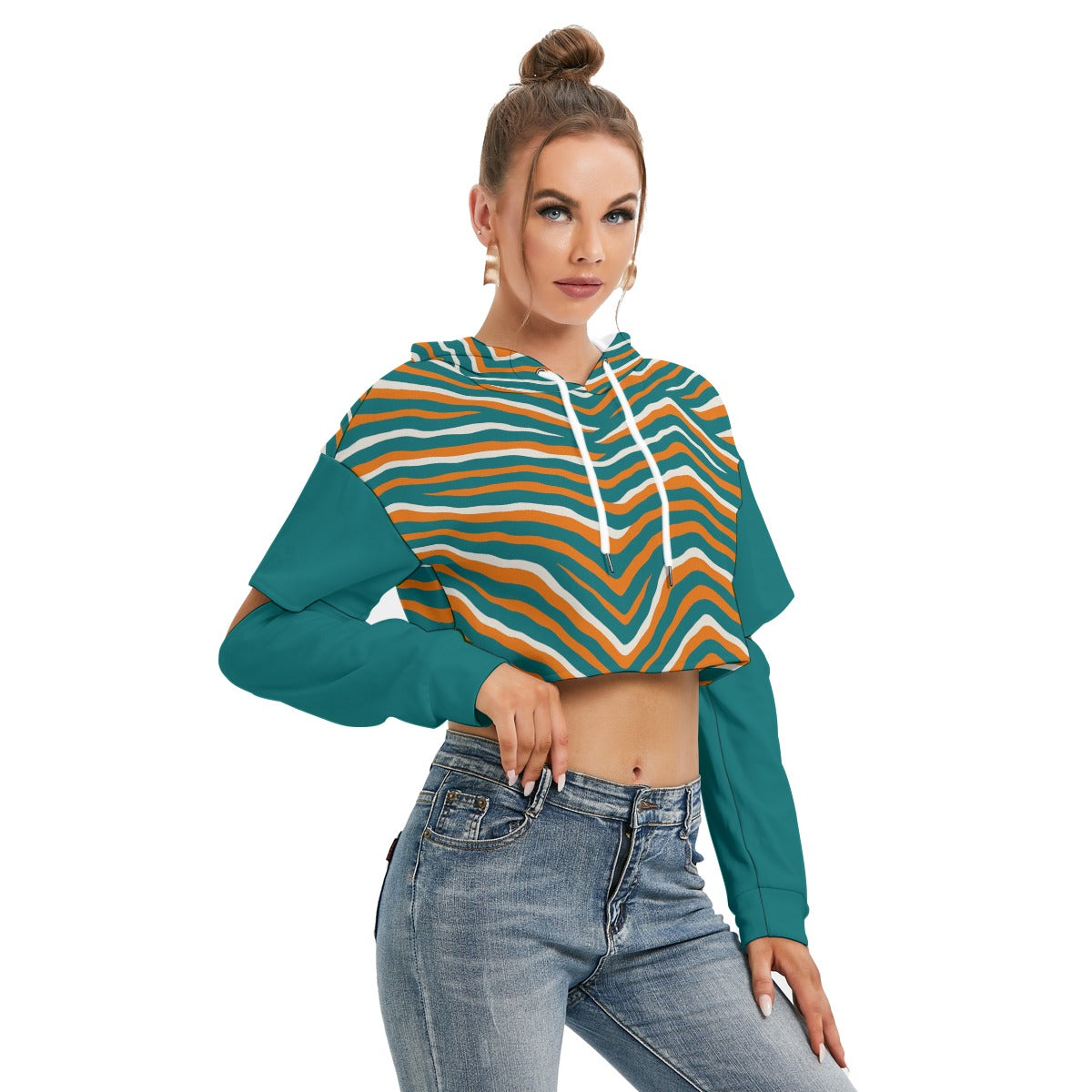 Miami Football Game Day All-Over Print Women's Heavy Fleece Hoodie With Hollow Out Sleeve