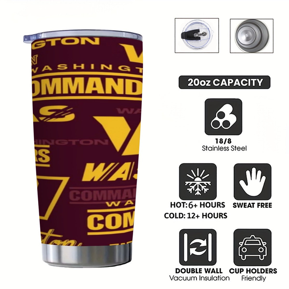 Washington Commanders Custom 20OZ Tumbler With Sliding Lid For The USA